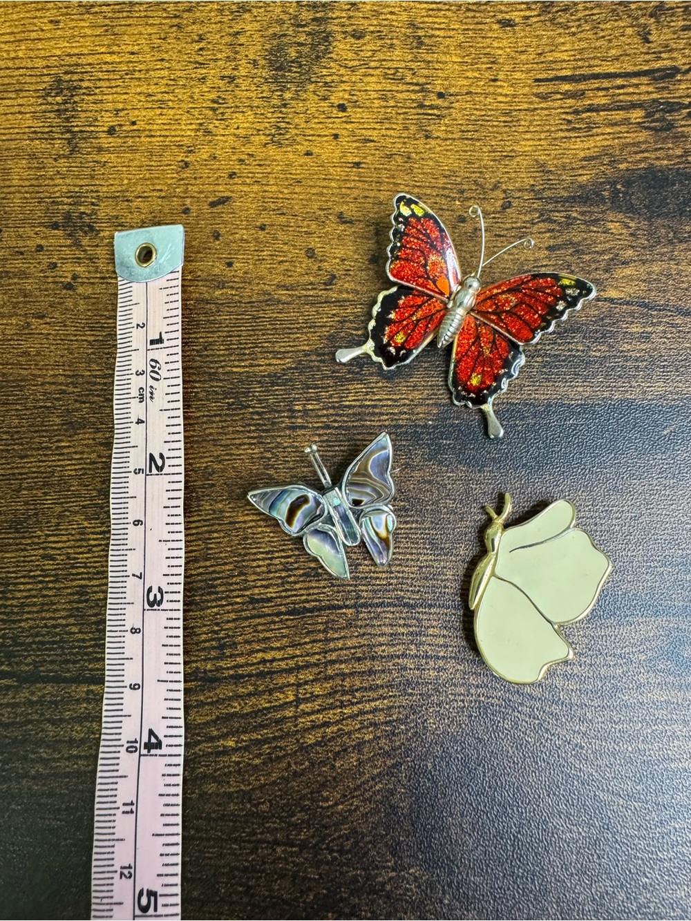 Set of Three Butterfly Pins - Red, Gold & Iridescent - Picture 6 of 7